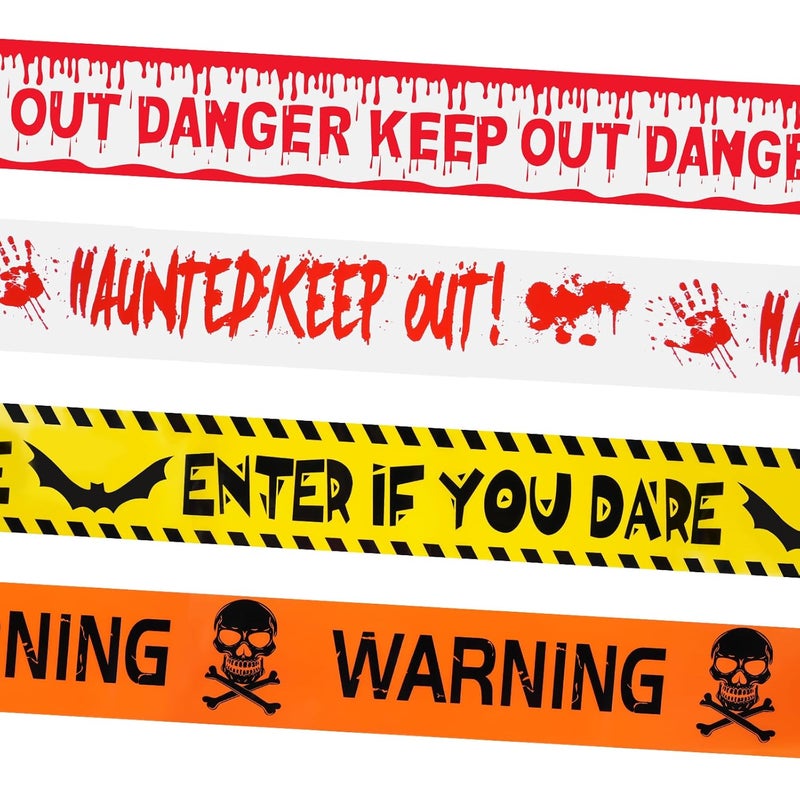 BeadRiver 4 Pack Halloween Caution Tape Decorations 3 Inch x 82 Feet Scary Warning for Indoor Outdoor Decor Crime Scene Party Decorations Haunted House Danger Zones - Image 1
